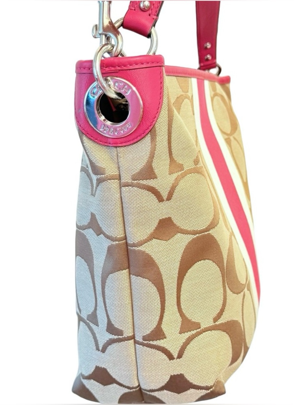 Vintage Y2K Coach Hamptons Signature Stripe Tote Pink Leather Style 10055 - Picture 15 of 17